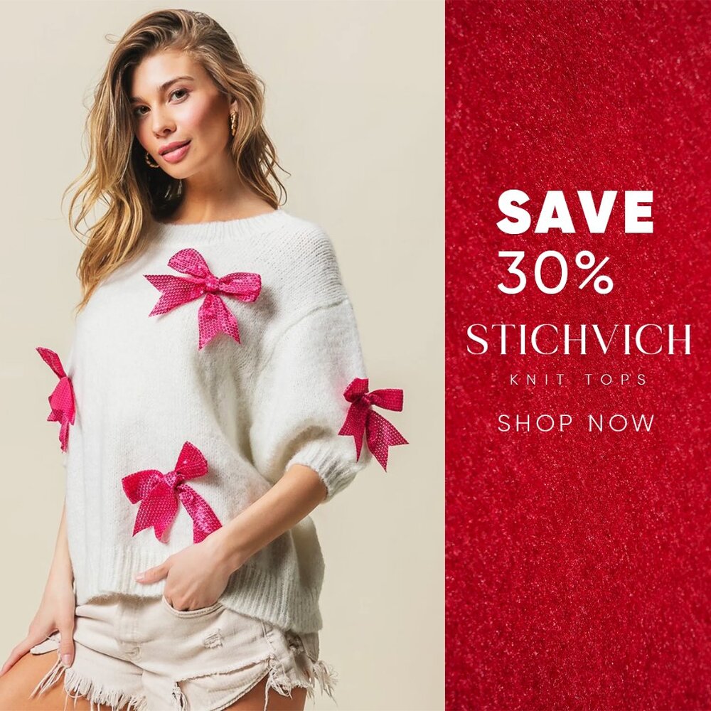 BiBi Sequin Bow Puff Sleeve Sweater
